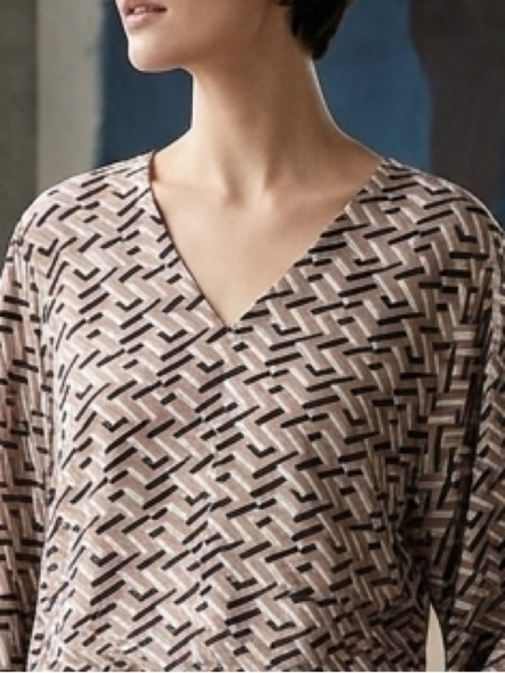 Geometric V-Neck Blouse